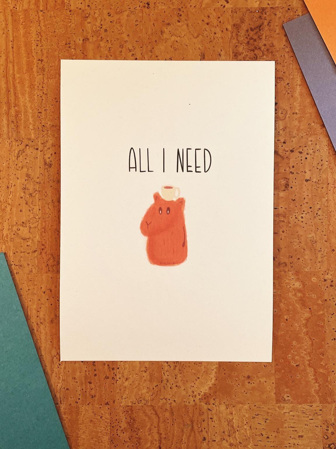 Artprint Coffee Capybara Coffeebara | A4 A5 | coffee lover wall art Poster | Capybara lover print | espresso lover wall art | animal love