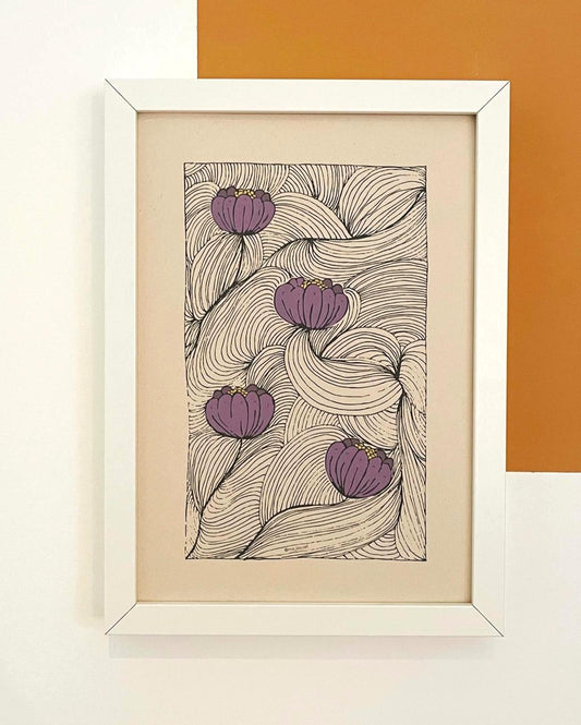 Botanischer Druck A3/A4/A5 - Lila Blüten Vintage Line Art Geschenk - Organisches Blumen Wandbild - minimalistic home decor Poster