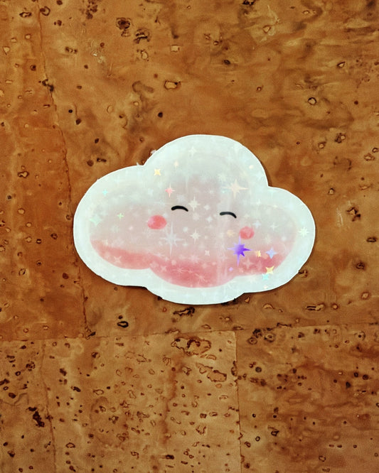 Glitzer Sticker Wolke mit Sternen – Holografisch Funkelnd – Wasserfest – Süßer Aufkleber für Laptop & Journal – Kawaii Cloud Sticker Sparkle