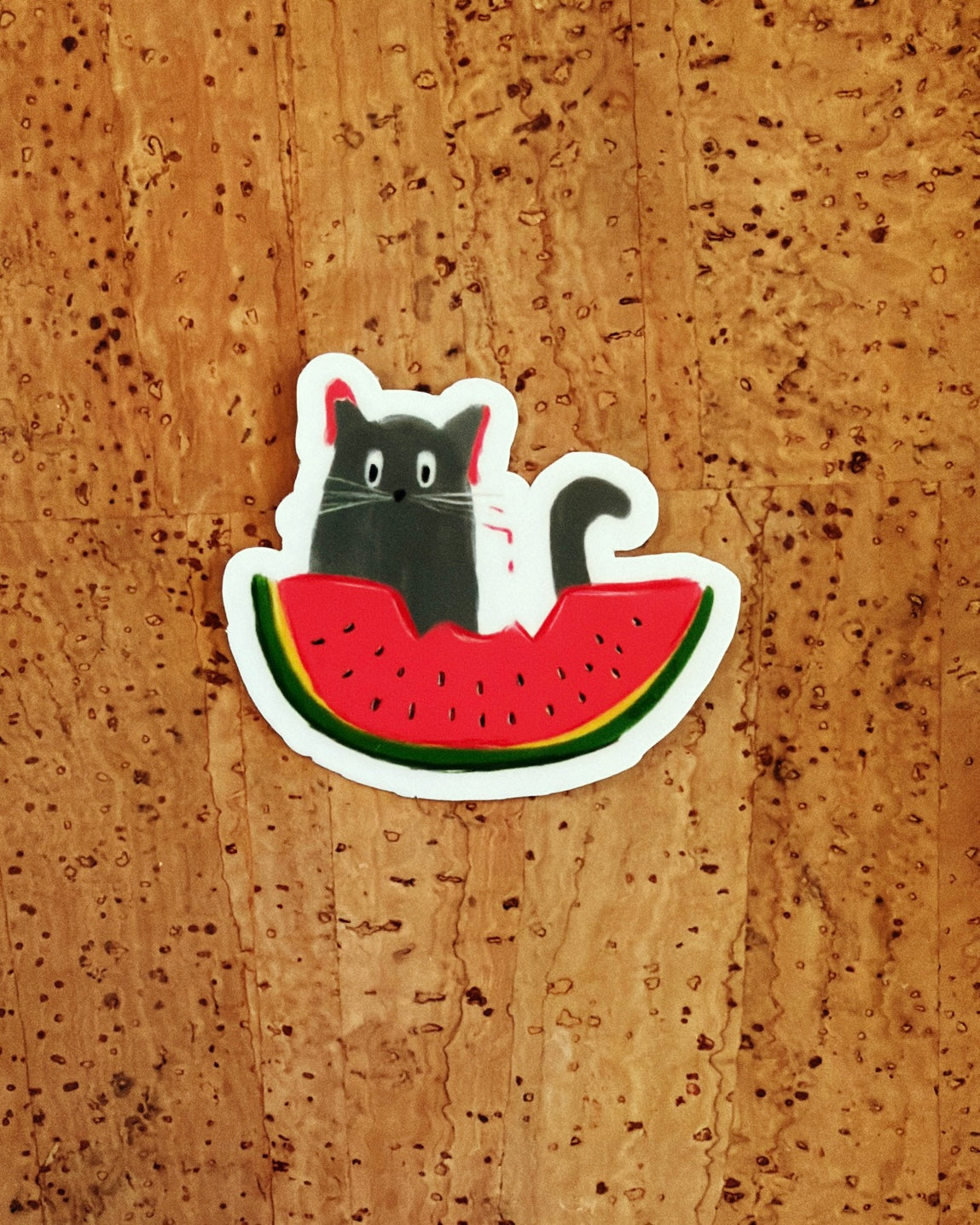 Vinyl Sticker Katze mit Wassermelone – Süßer Aufkleber für Laptop & Planer – Wasserfest – Geschenk für Katzenliebhaber – Kawaii Cat Sticker