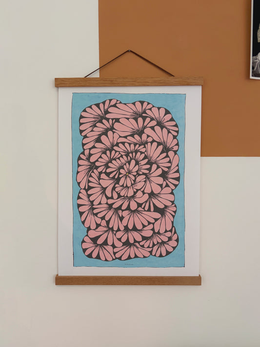 Abstrakt Flowers Druck A3/A4/A5 - Rosa Türkis Pattern Poster - Vintage Floral Wandbild - Minimalistic Dekoration Gift