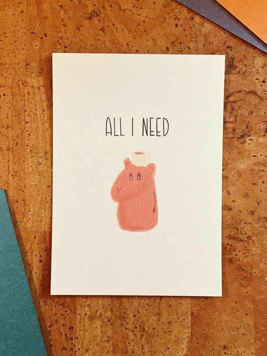 Postkarte A6 Coffee Capybara | Individuelles Papier | Nachhaltiger Digitaldruck