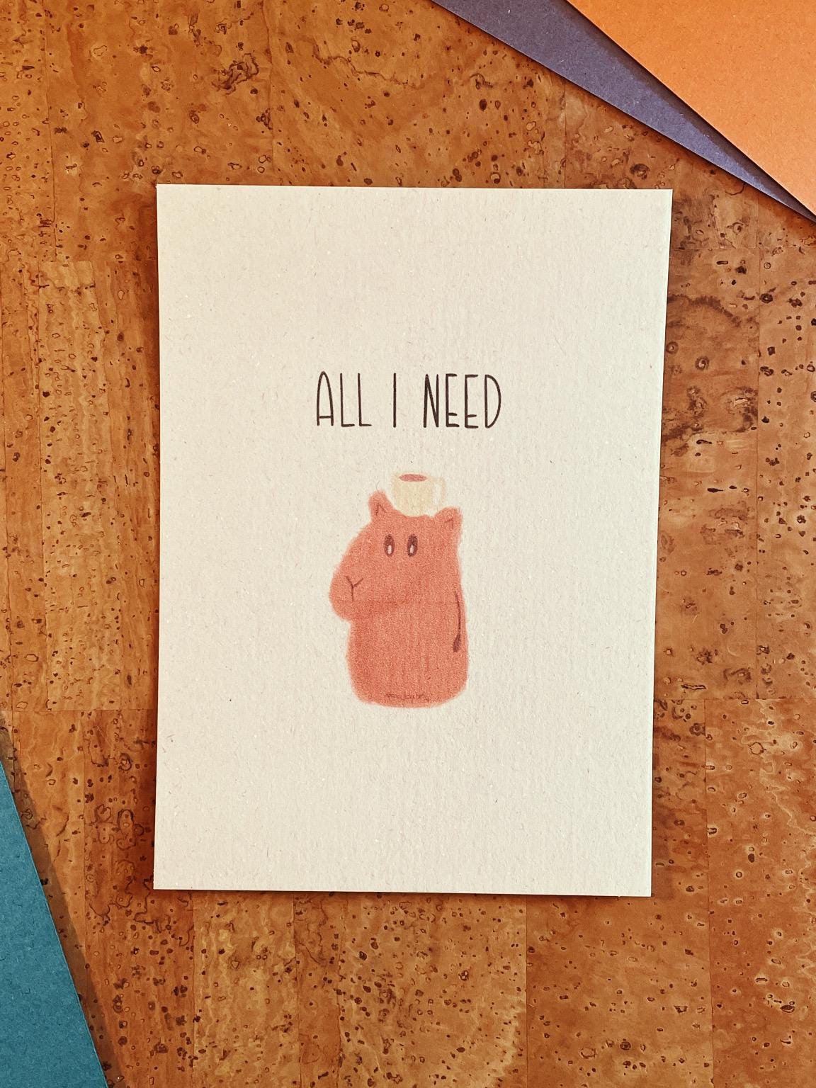 Postkarte A6 Coffee Capybara | Individuelles Papier | Nachhaltiger Digitaldruck