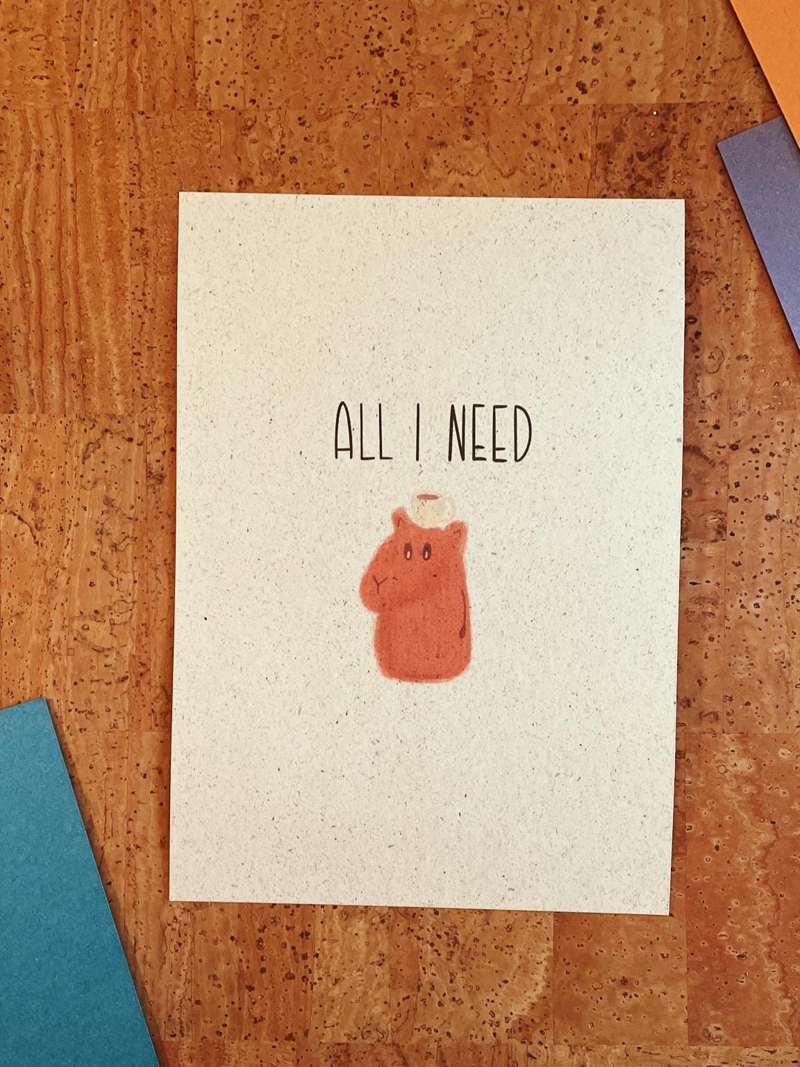 Artprint Coffee Capybara Coffeebara | A4 A5 | coffee lover wall art Poster | Capybara lover print | espresso lover wall art | animal love