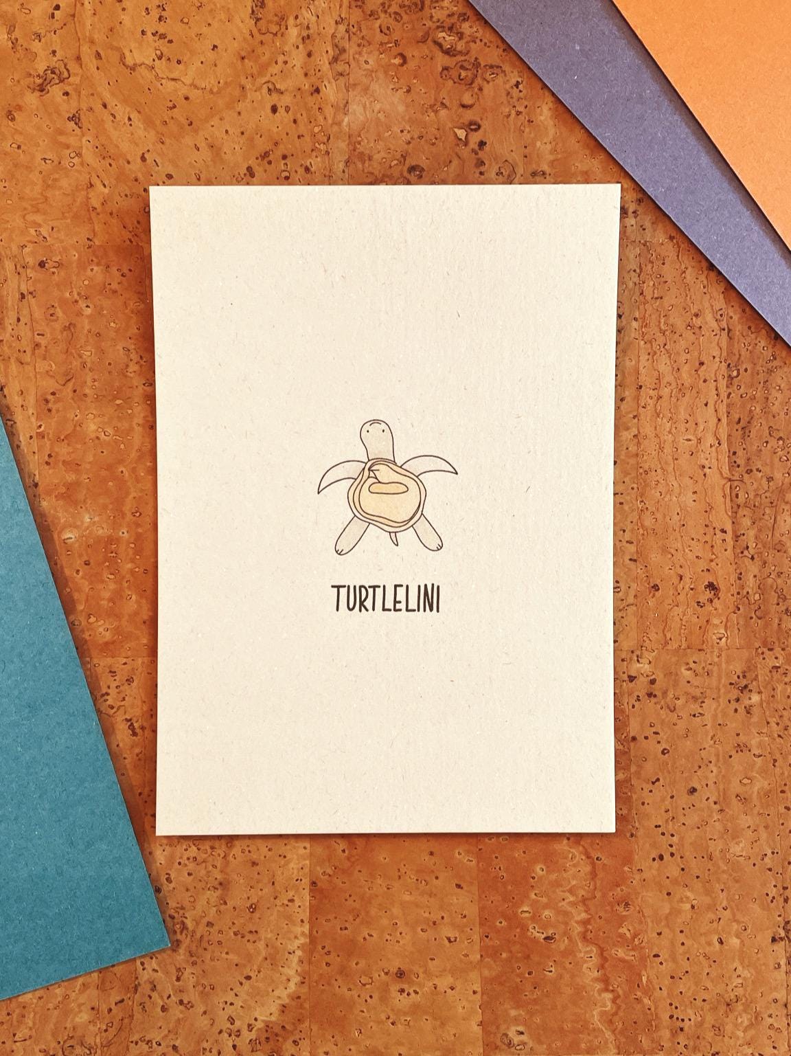 Postkarte A6 Schildkröte Tortellini | Turtlelini | süßer Spruch | Pasta Liebhaber Geschenk | cute turtle Karte |  Küchendeko Wall Art