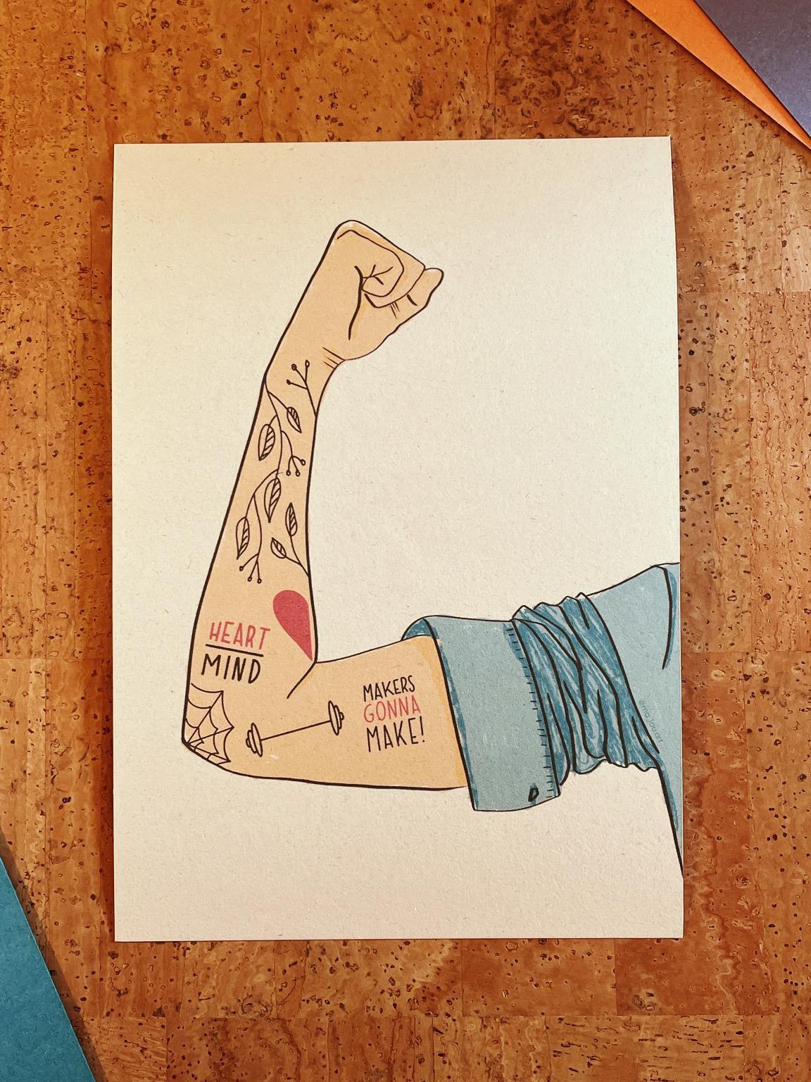 Artprint A4 A5  „MAKERS GONNA MAKE“ – Motivationsposter Tattoo-Arm | Nachhaltiger Druck | Geschenk für Tattoofans | smash the patriarchy
