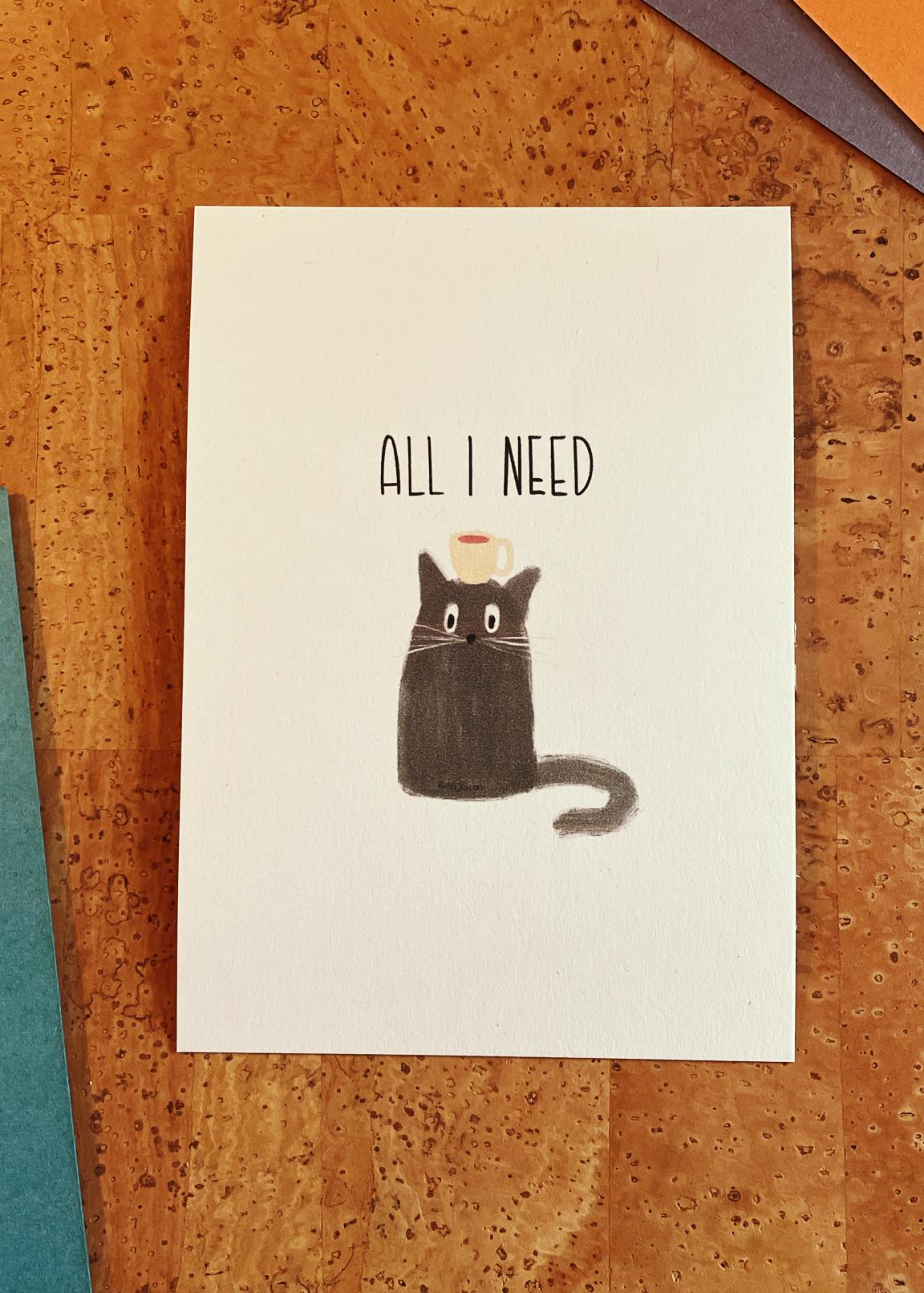 Postkarte A6 Coffee Cat | individuelles Papier | nachhaltiger Digitaldruck | Katze Kaffee