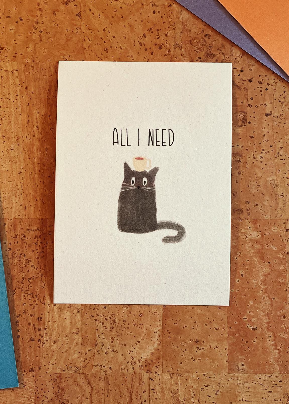 Postkarte A6 Coffee Cat | individuelles Papier | nachhaltiger Digitaldruck | Katze Kaffee