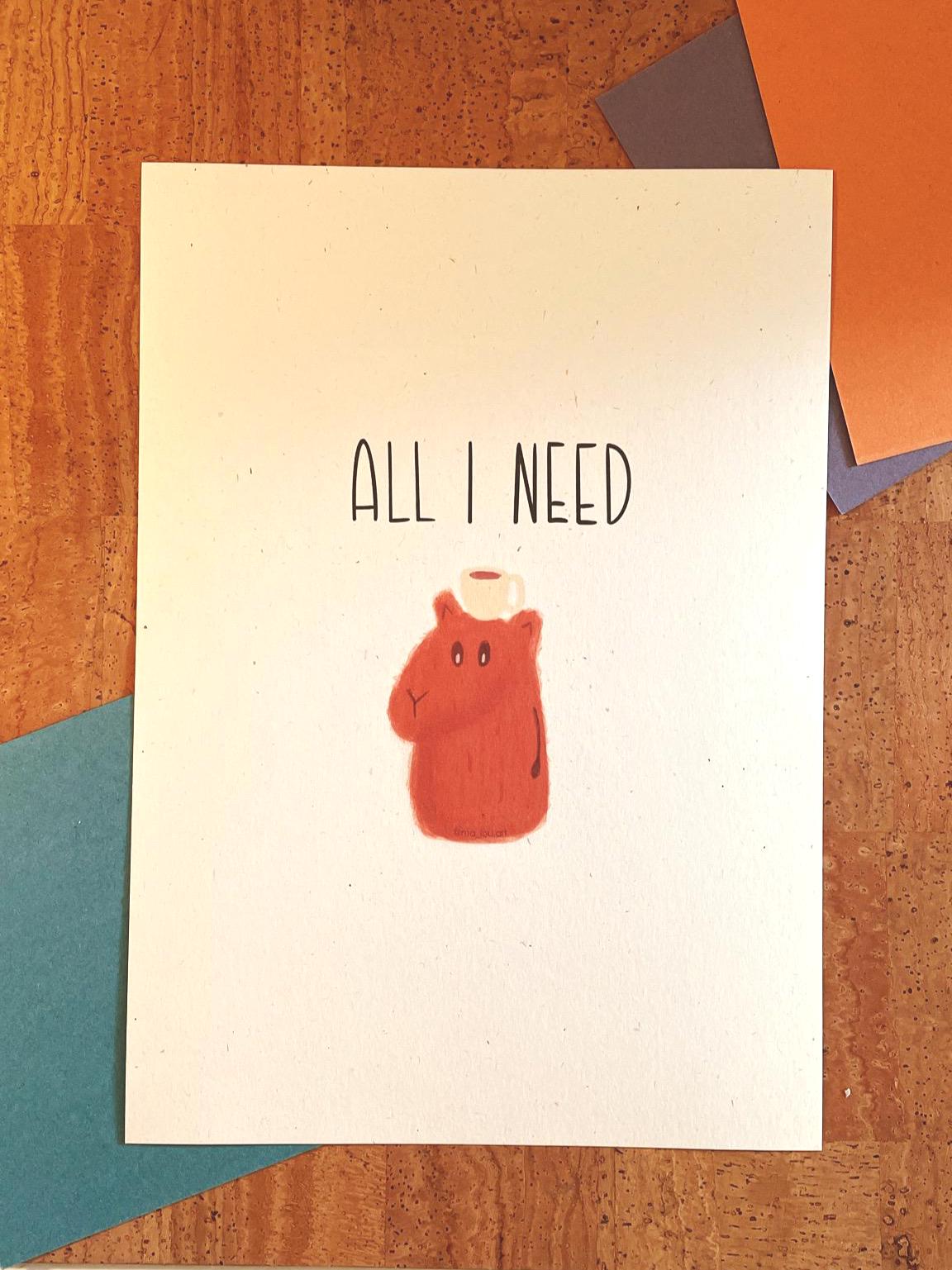 Artprint Coffee Capybara Coffeebara | A4 A5 | coffee lover wall art Poster | Capybara lover print | espresso lover wall art | animal love