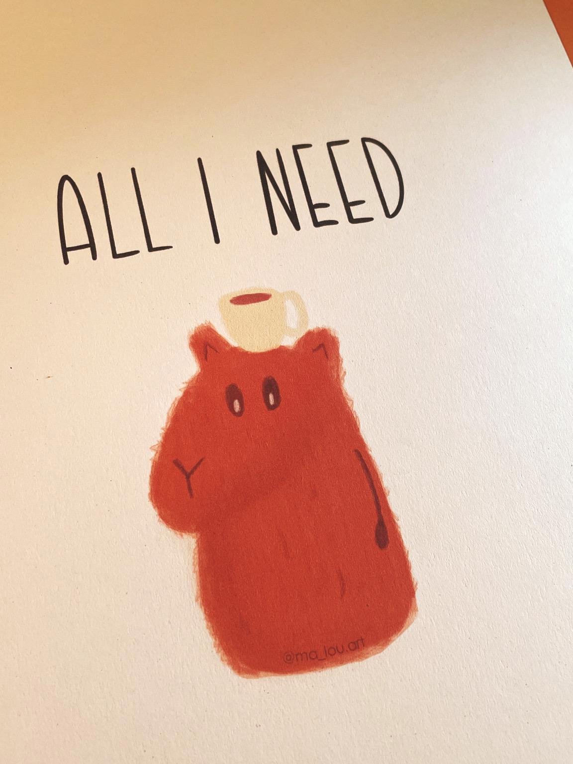Artprint Coffee Capybara Coffeebara | A4 A5 | coffee lover wall art Poster | Capybara lover print | espresso lover wall art | animal love