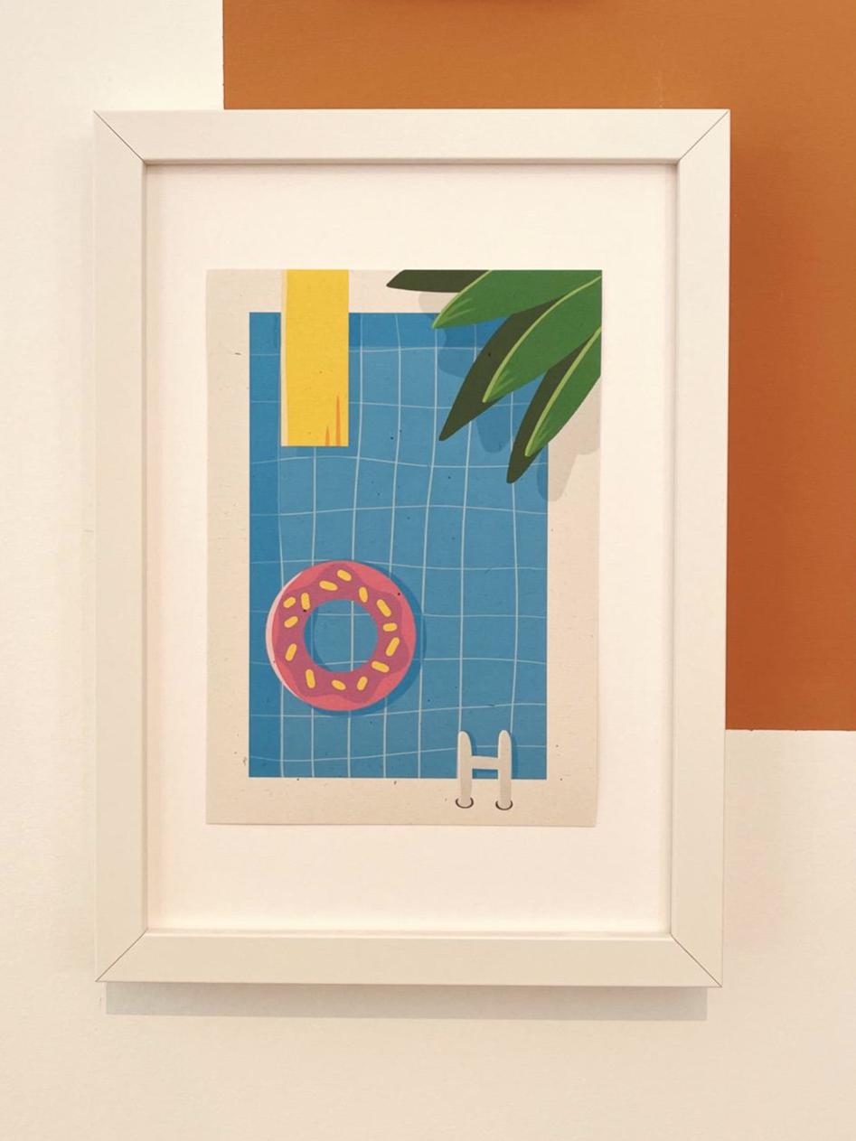 Sommer Pool Artprint A3/A4/A5 - Minimalistisches Pool Poster nachhaltig - Retro Summer Vibes Wandbild - Donut Schwimmring Art Print