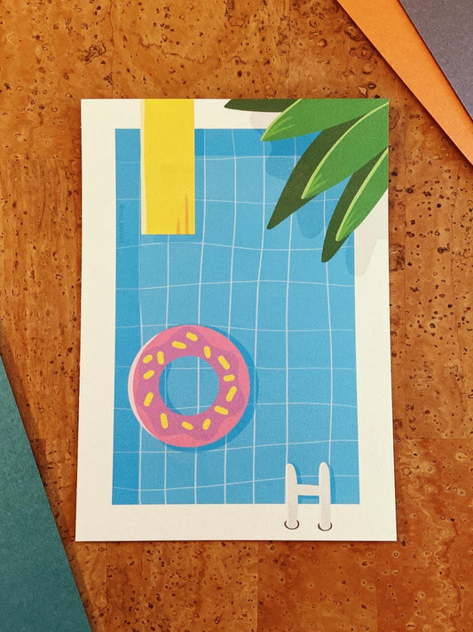 Retro Pool Postkarte A6 | Vintage Sommer Schwimmbad Kunst | Minimalist Summer Vibes | Urlaubsgrüße | Poolside Art Print