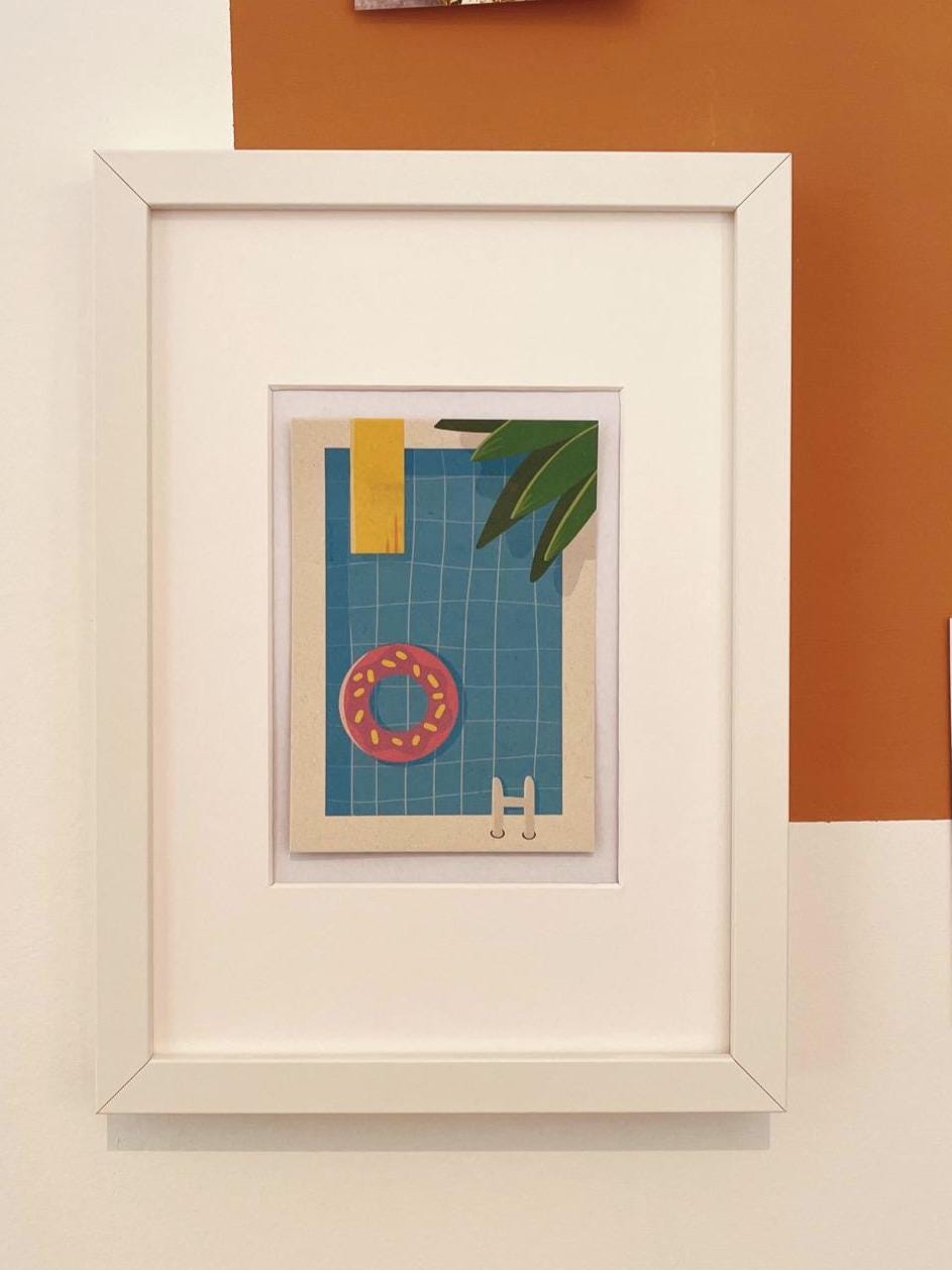 Retro Pool Postkarte A6 | Vintage Sommer Schwimmbad Kunst | Minimalist Summer Vibes | Urlaubsgrüße | Poolside Art Print