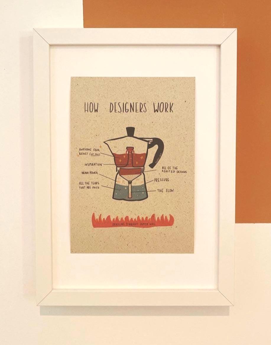 Persobalisierbarer Art Print A4/A5 - Kaffee Motivation Poster nachhaltig - Büro Dekoration Geschenk - How Designers Work Wandbild