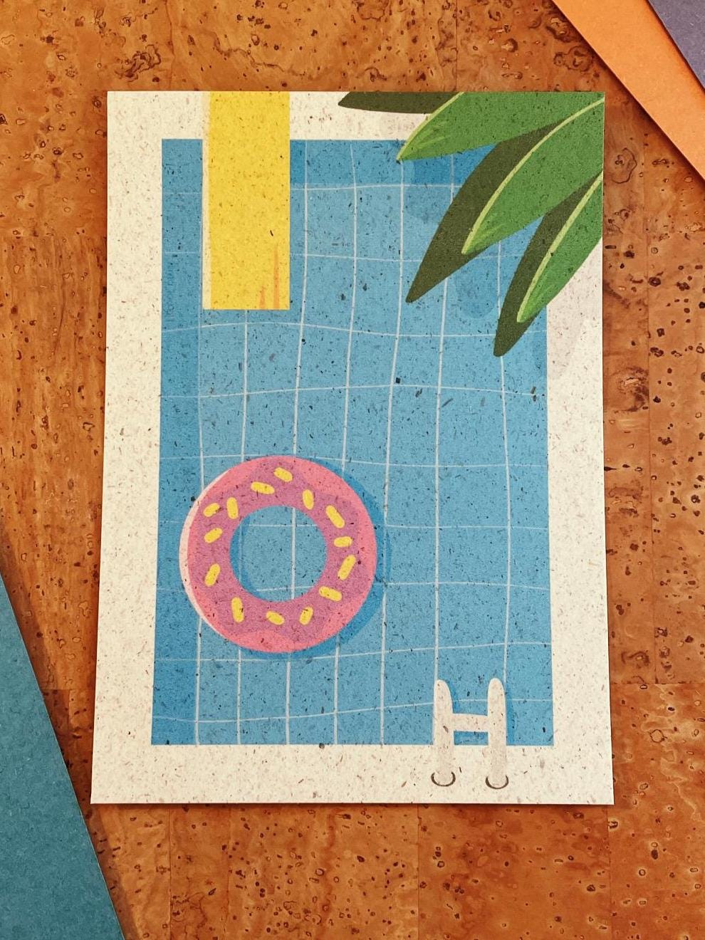 Retro Pool Postkarte A6 | Vintage Sommer Schwimmbad Kunst | Minimalist Summer Vibes | Urlaubsgrüße | Poolside Art Print