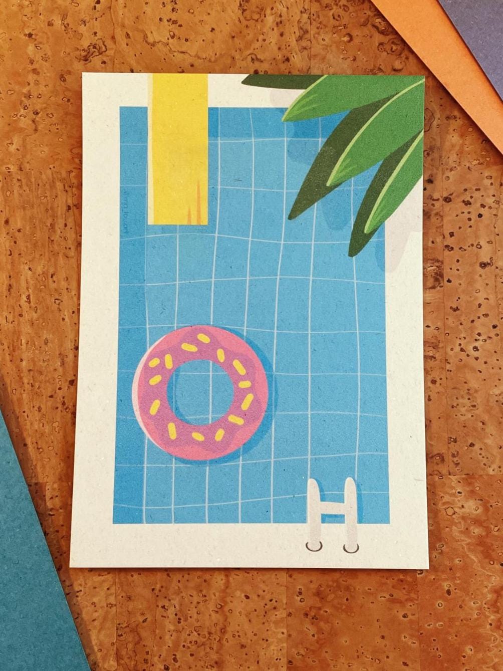 Retro Pool Postkarte A6 | Vintage Sommer Schwimmbad Kunst | Minimalist Summer Vibes | Urlaubsgrüße | Poolside Art Print