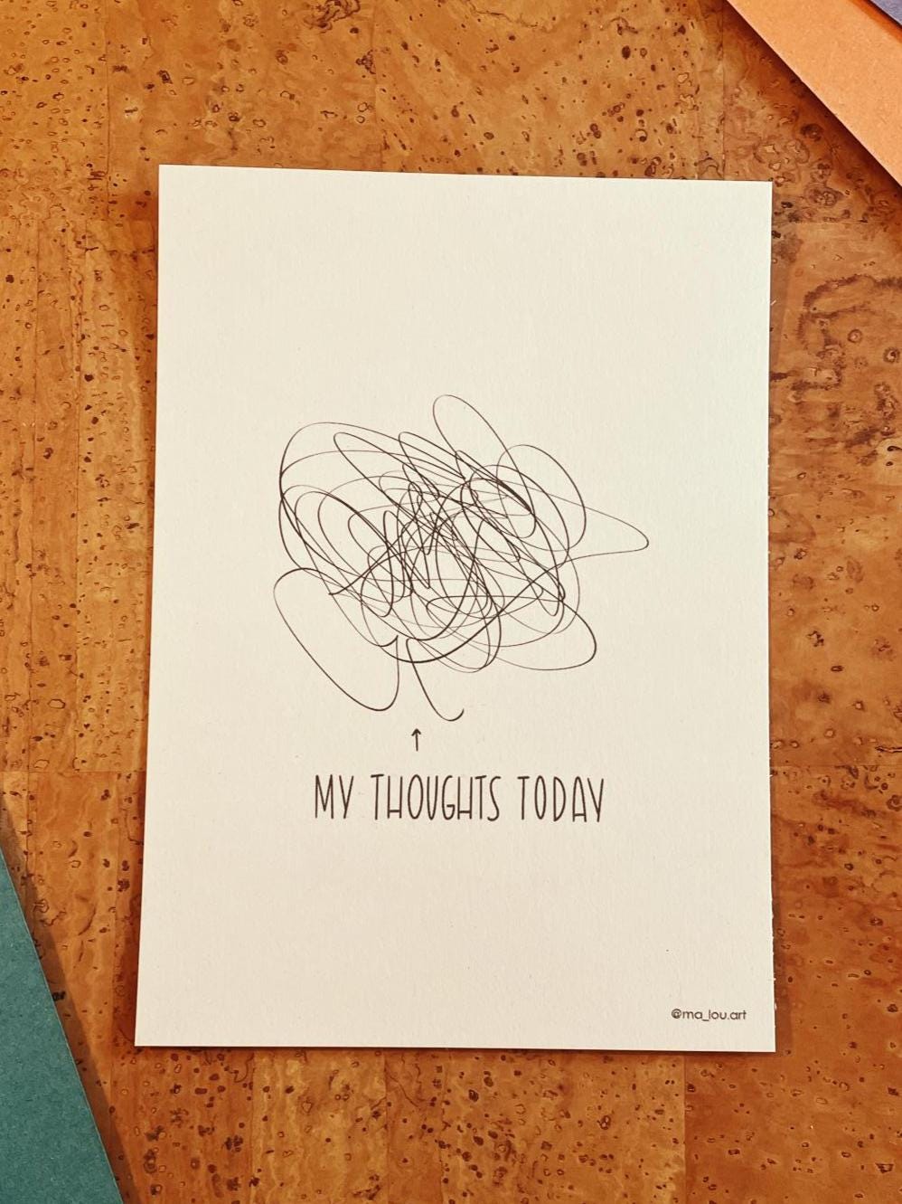 Postkarte A6 My thoughts today | mental health Postkarte | selfcare Geschenk | overthinking Art design gift