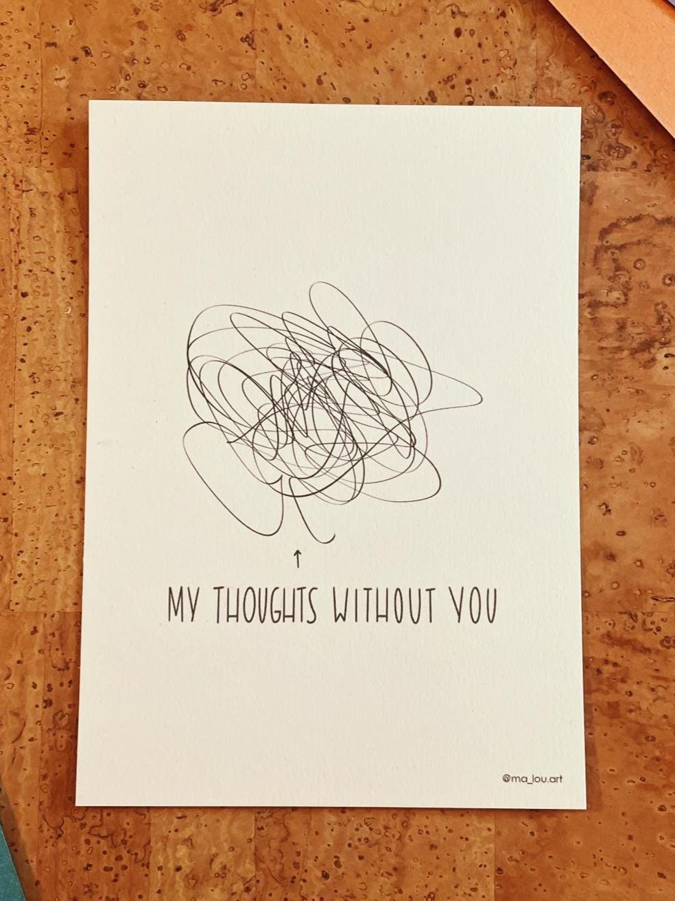 Postkarte A6 My thoughts today | mental health Postkarte | selfcare Geschenk | overthinking Art design gift