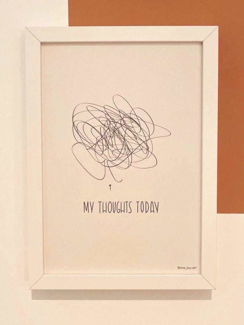 My Thoughts Artprint A4/A5 personalisiert - Minimalistisches Line Art Poster nachhaltig - Gedanken Wandbild - Mental Health Art