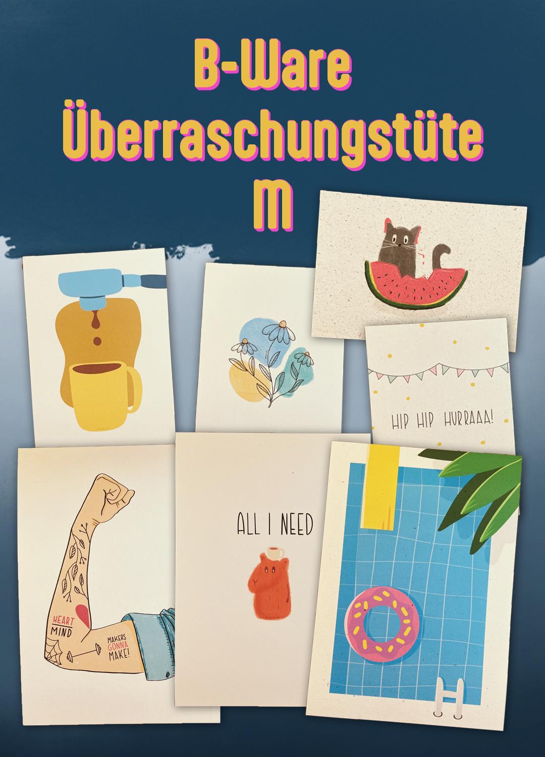 B-Ware Überraschungstüte M – 1 x DIN A5 Artprint + 2 x Postkarten | Nachhaltiger Eco Paper Mix | Vintage Art Set