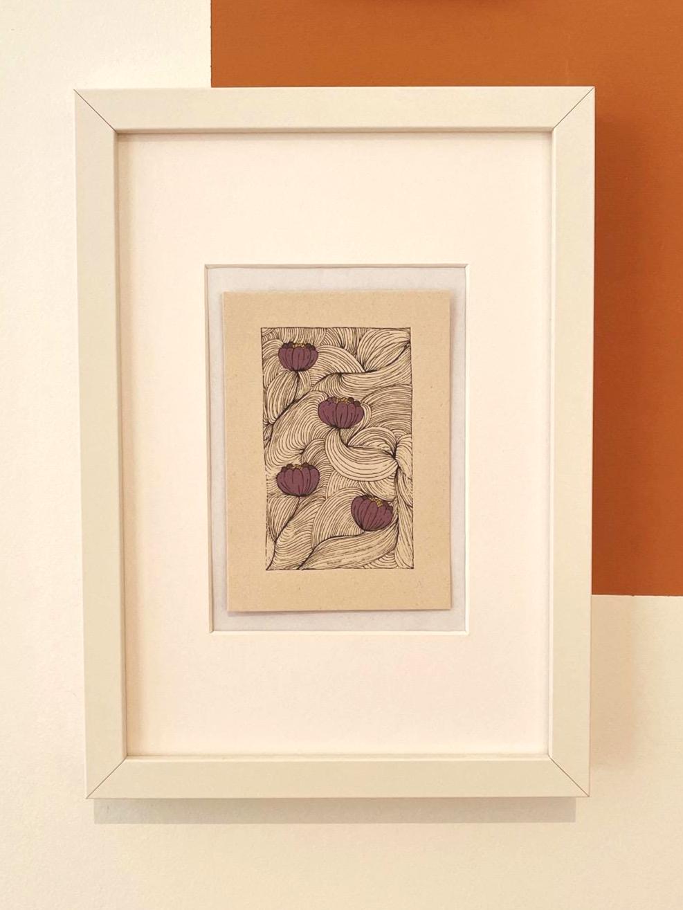 Botanische Postkarte A6 - Lila Blüten Line Art vintage lover gift - Organisches Blumen Design Grußkarte - Art Nouveau Stil Karte