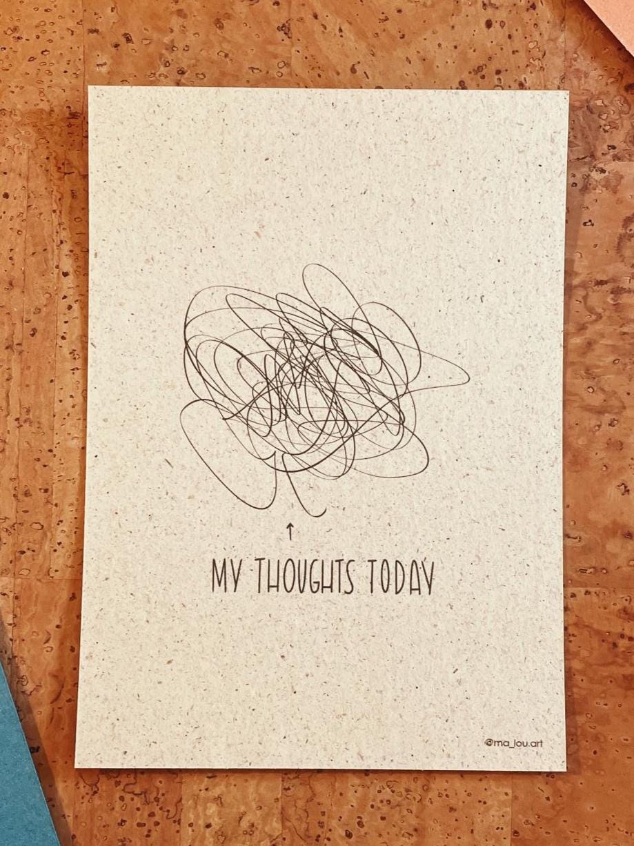 Postkarte A6 My thoughts today | mental health Postkarte | selfcare Geschenk | overthinking Art design gift