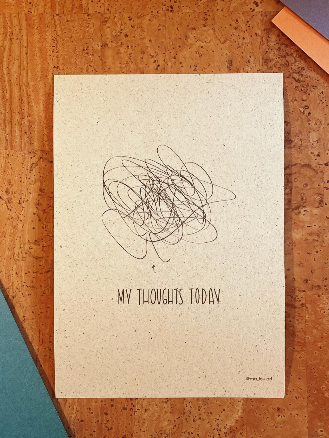 My Thoughts Artprint A4/A5 personalisiert - Minimalistisches Line Art Poster nachhaltig - Gedanken Wandbild - Mental Health Art