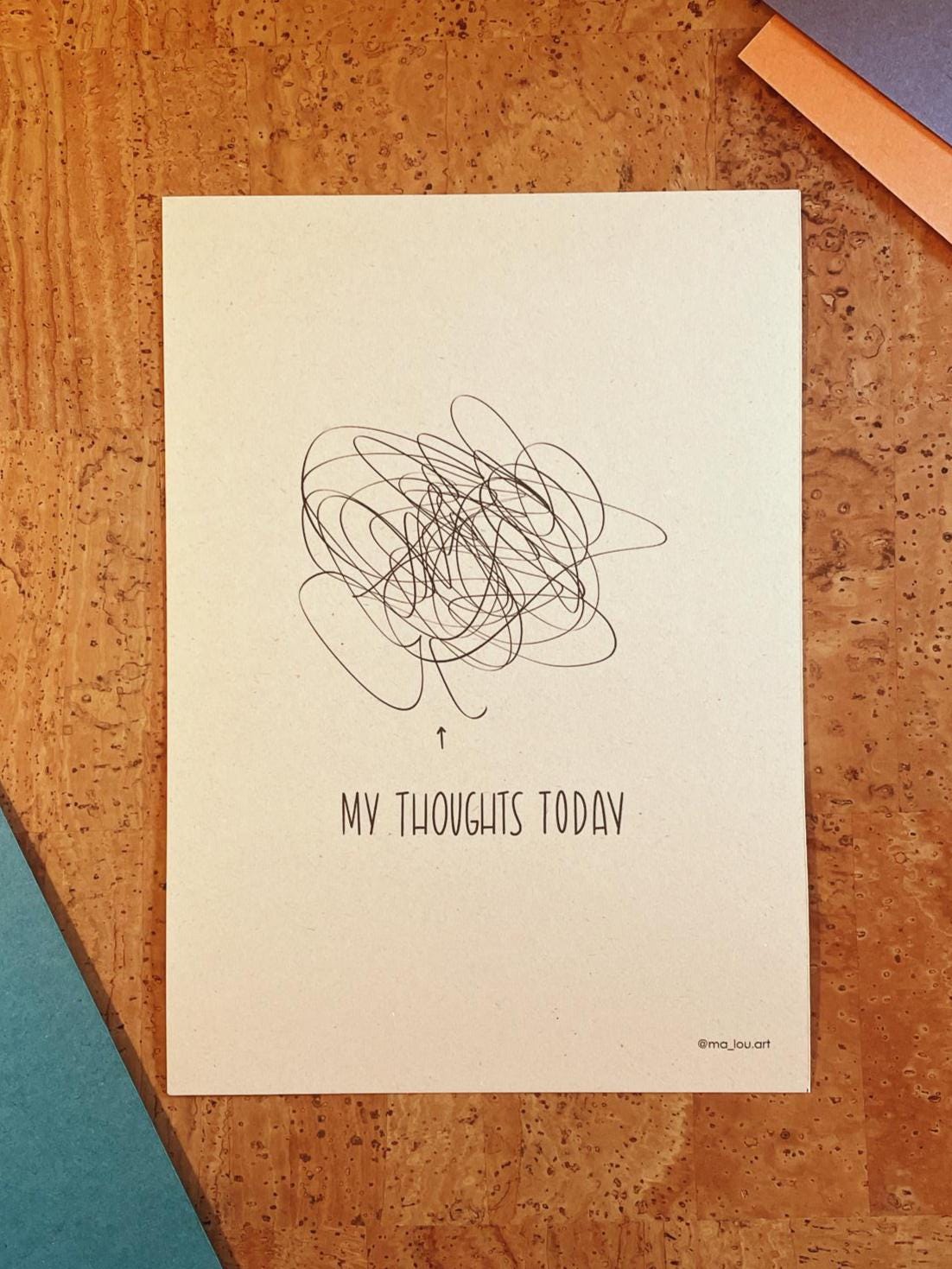 My Thoughts Artprint A4/A5 personalisiert - Minimalistisches Line Art Poster nachhaltig - Gedanken Wandbild - Mental Health Art