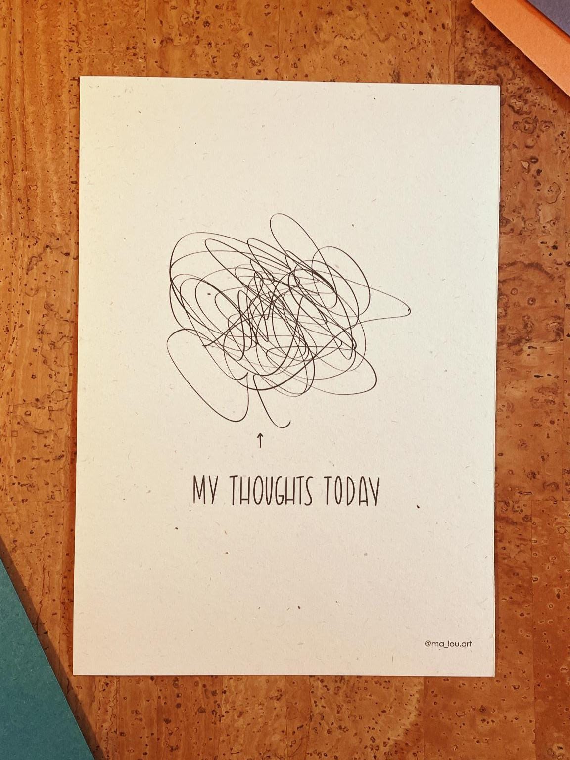 My Thoughts Artprint A4/A5 personalisiert - Minimalistisches Line Art Poster nachhaltig - Gedanken Wandbild - Mental Health Art