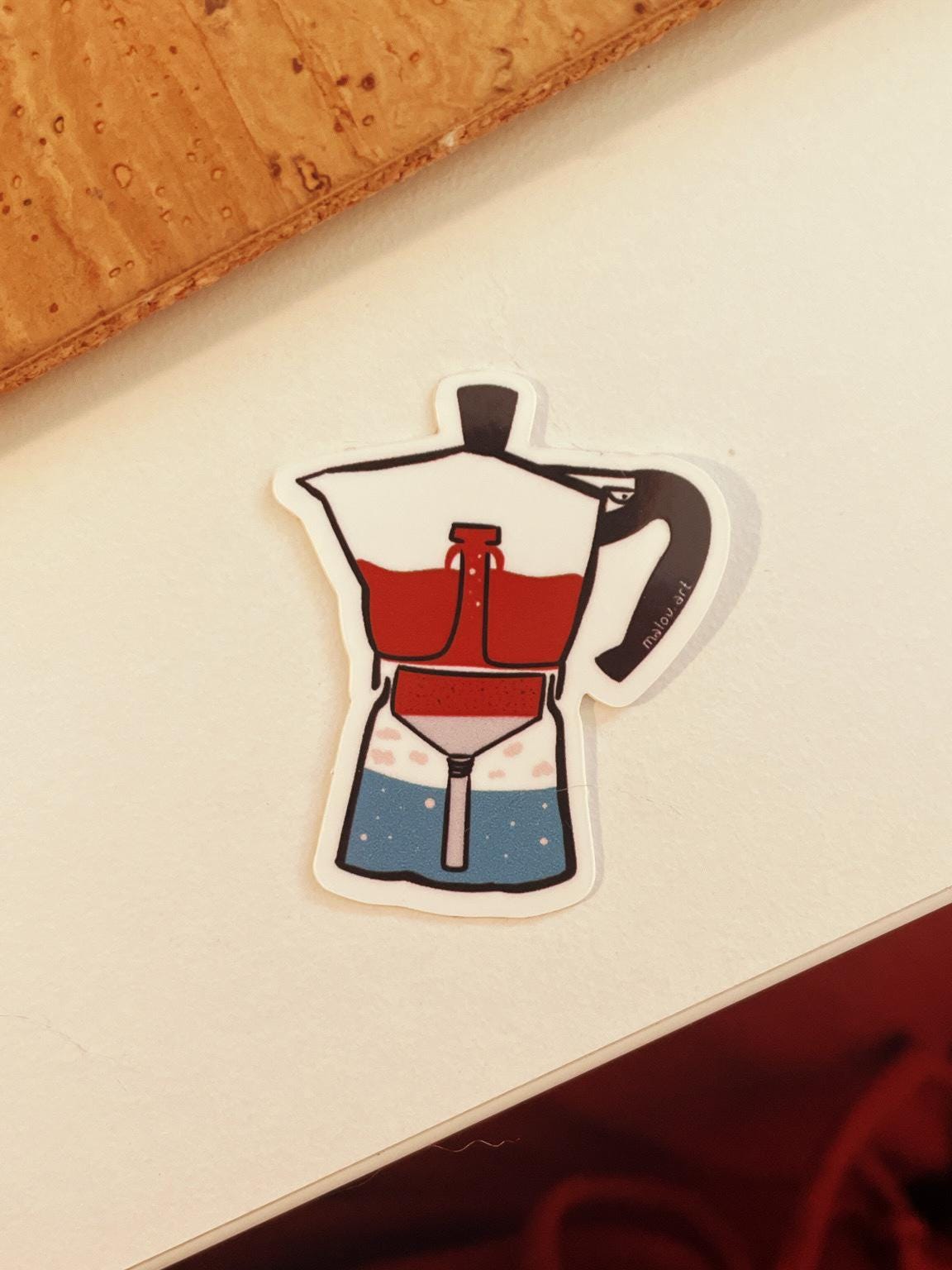 Bialetti Espressokanne Vinyl Sticker 4x3cm | Kaffee Aufkleber wasserfest | Moka Pot Decal | Retro Kaffee Design | Glänzender Vinyl Sticker