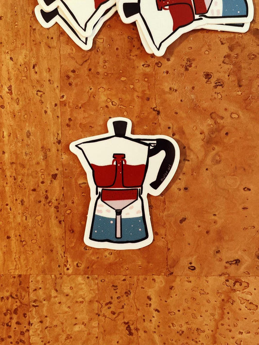 Bialetti Espressokanne Vinyl Sticker 4x3cm | Kaffee Aufkleber wasserfest | Moka Pot Decal | Retro Kaffee Design | Glänzender Vinyl Sticker