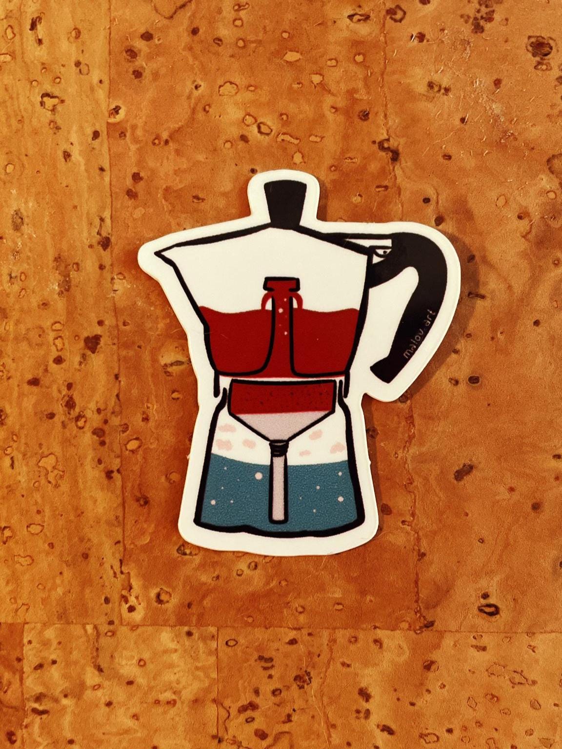 Bialetti Espressokanne Vinyl Sticker 4x3cm | Kaffee Aufkleber wasserfest | Moka Pot Decal | Retro Kaffee Design | Glänzender Vinyl Sticker