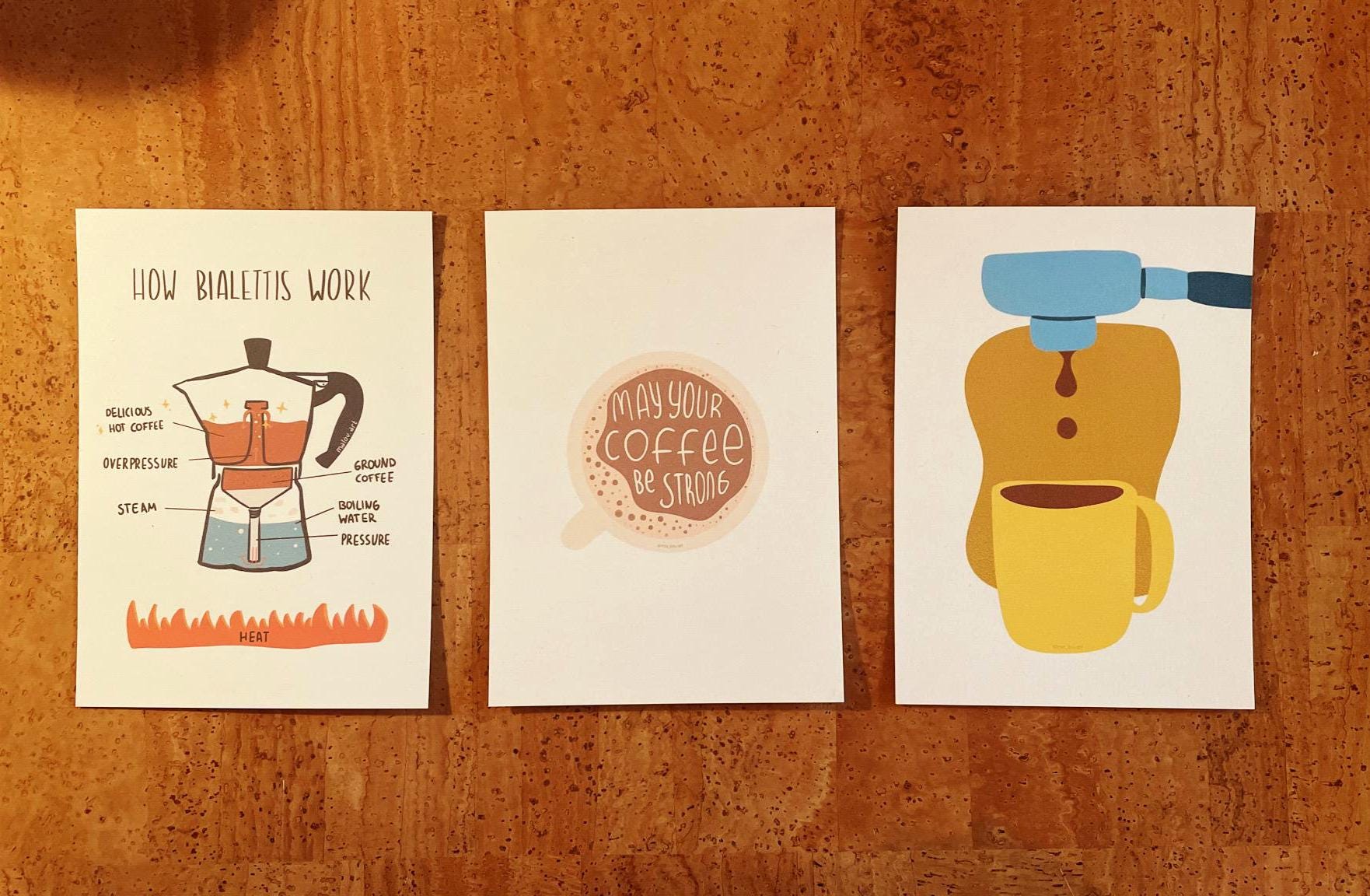 Coffee Lover Postkarten Set 3er | Bialetti Anleitung | Coffee Quote | Kawaii Kaffee Karten | Kaffee Deko | Nachhaltige Postkarten A6
