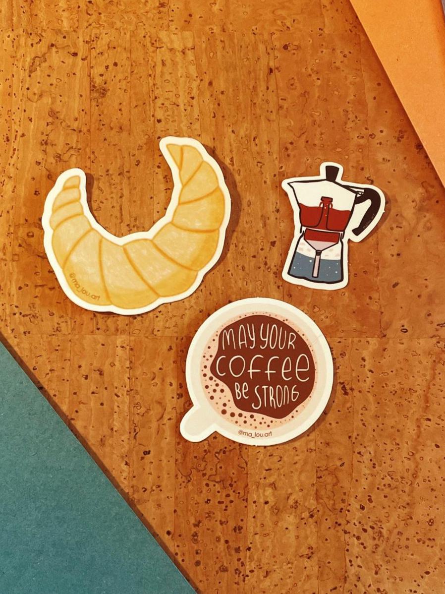 Vinyl-Sticker Set Coffee Vibes – 3 Kaffee & Frühstück Sticker für Kaffeeliebhaber