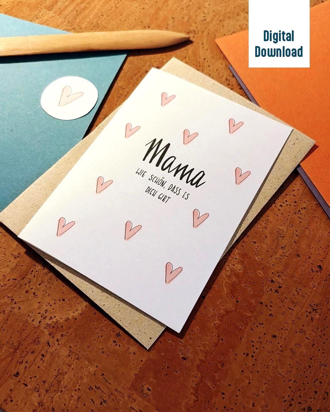Muttertagskarte Digital zum Ausdrucken – Last Minute Geschenk Mama – Klappkarte PDF Download – „Wie schön dass es dich gibt“ – DIY Karte