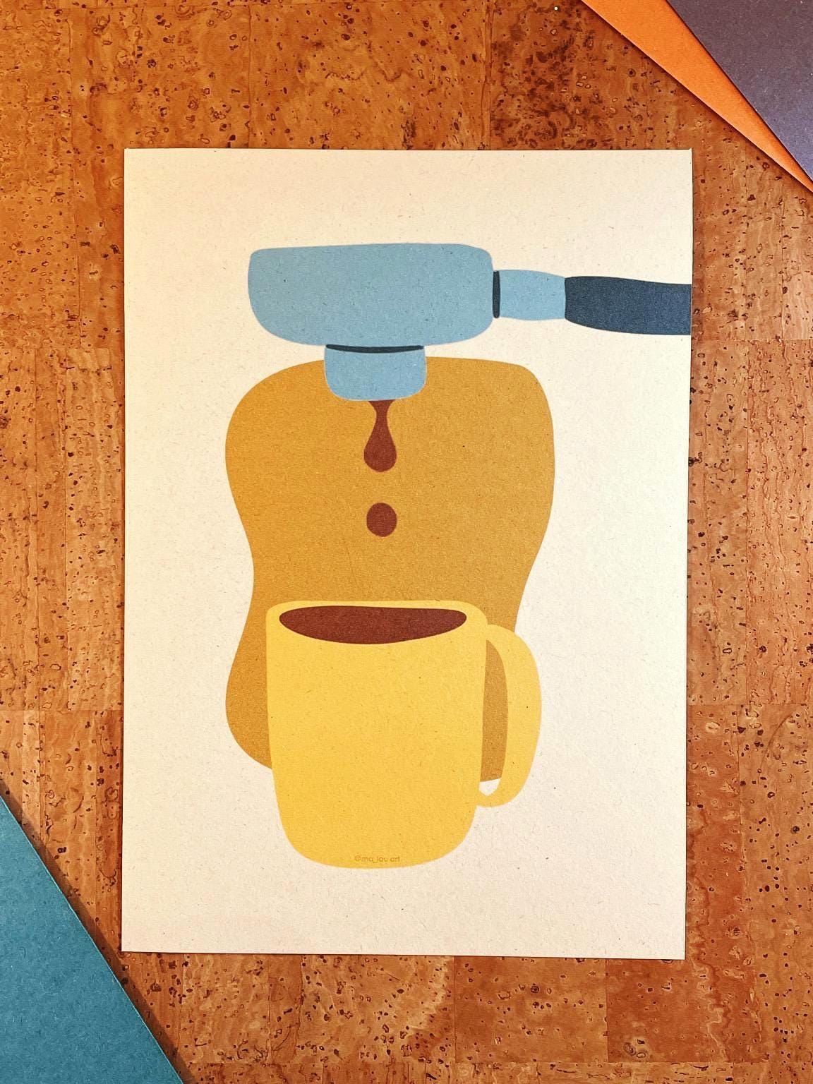 Espresso Maschine Artprint A4/A5 | Minimalist Barista Poster | Siebträger Wanddeko Küche | Geschenk Kaffeeliebhaber Kaffee Illustration