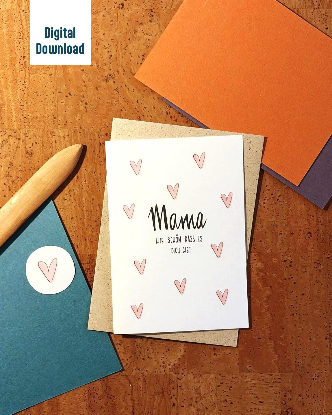 Muttertagskarte Digital zum Ausdrucken – Last Minute Geschenk Mama – Klappkarte PDF Download – „Wie schön dass es dich gibt“ – DIY Karte