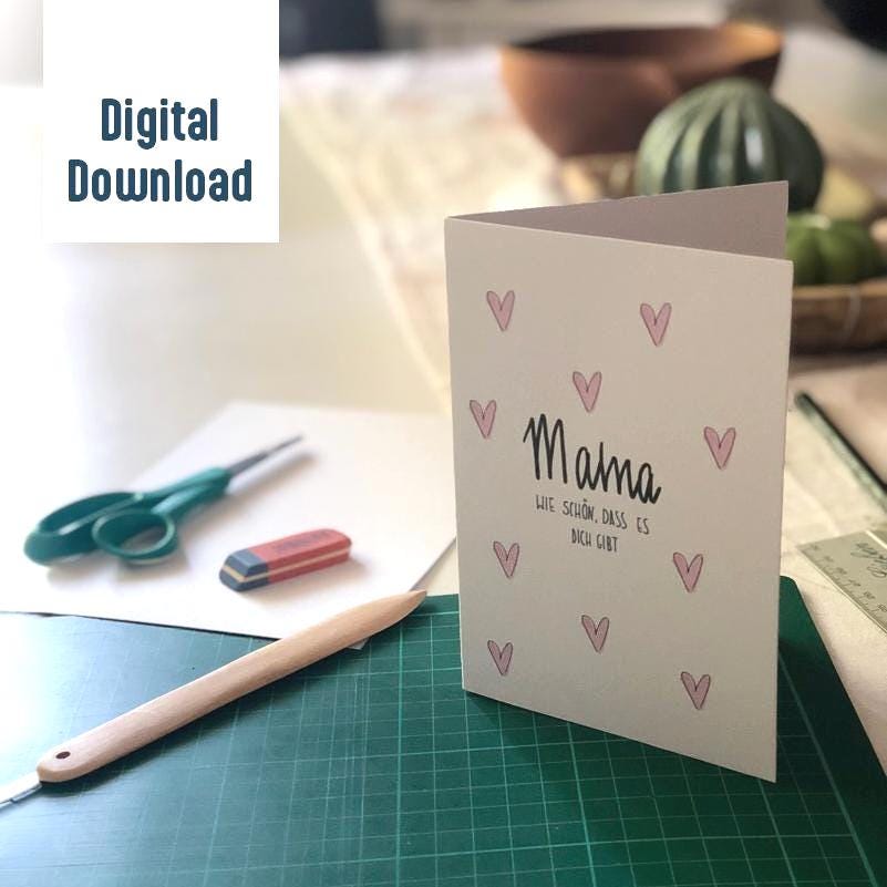 Muttertagskarte Digital zum Ausdrucken – Last Minute Geschenk Mama – Klappkarte PDF Download – „Wie schön dass es dich gibt“ – DIY Karte